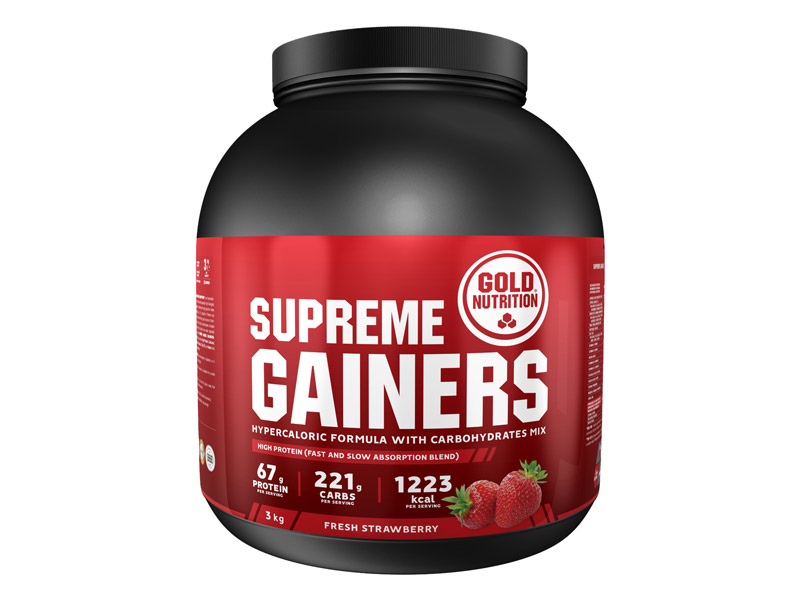 SUPREME GAINERS jahoda 3 kg - vysokokalorický nápoj k nárůstu svalové hmoty | Potréninkové doplňky, regenerace