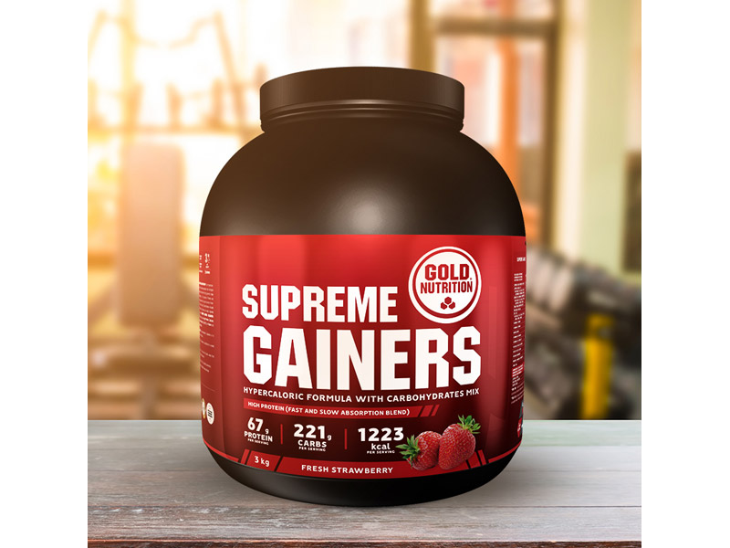 SUPREME GAINERS jahoda 3 kg - vysokokalorický nápoj k nárůstu svalové hmoty | Potréninkové doplňky, regenerace - 3