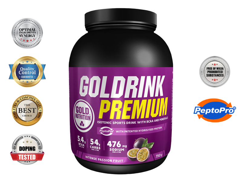 GOLD DRINK PREMIUM passion fruit 750 g - izotonický nápoj s BCAA, minerály | Pitný režim - 1