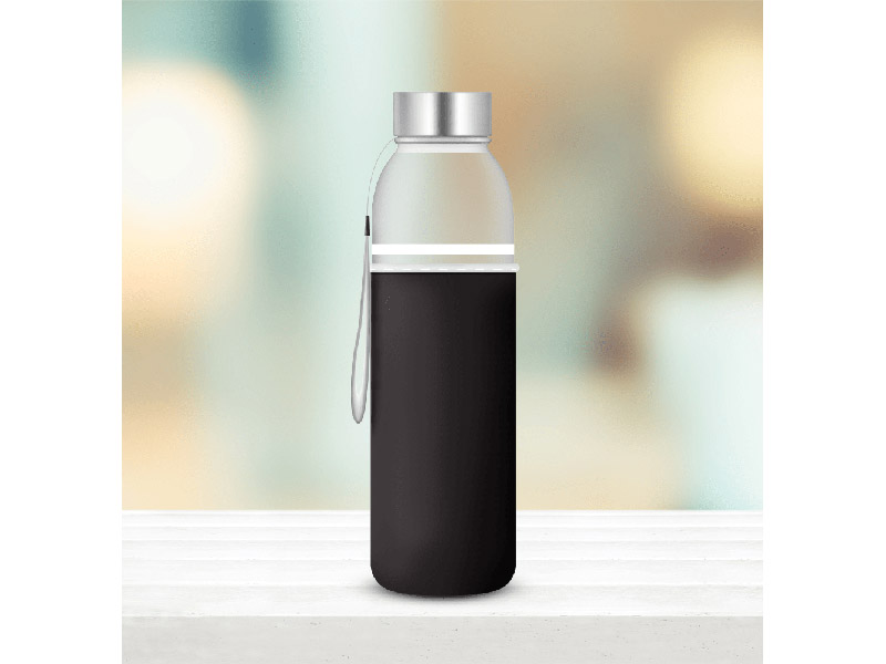 SKLENĚNÁ LÁHEV 500 ml - černý neoprenový obal | Shakery a láhve