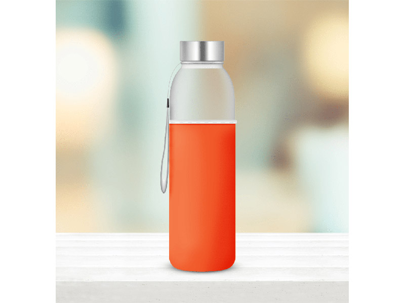 SKLENĚNÁ LÁHEV 500 ml - oranžový neoprenový obal | Shakery a láhve